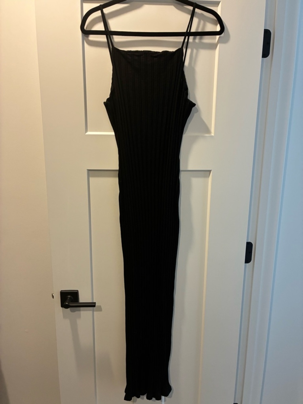 Reformation Black Ribbed Maxi Slip Dress